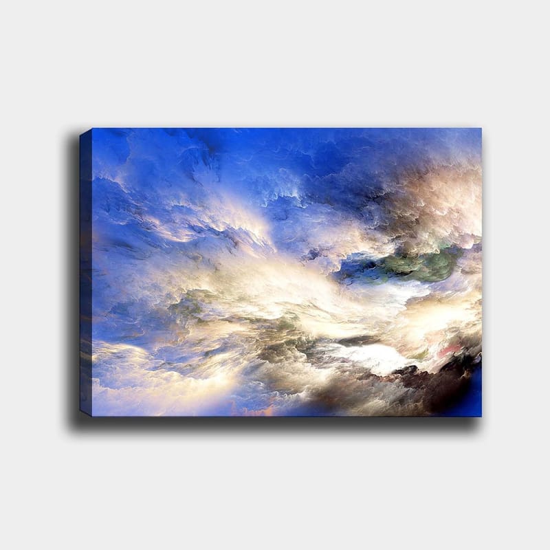 Canvastavla 70x100 cm - Abstrakt himmel med dramatiska molnformationer i olika nyanser, Blå / Vit / Grön