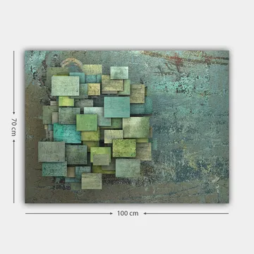 Canvastavla 70x100 cm - Abstrakt komposition av överlappande kvadrater i olika nyanser av grönt och blått - Grön / Turkos / Blå - Inredning - Tavlor & posters - Canvastavla