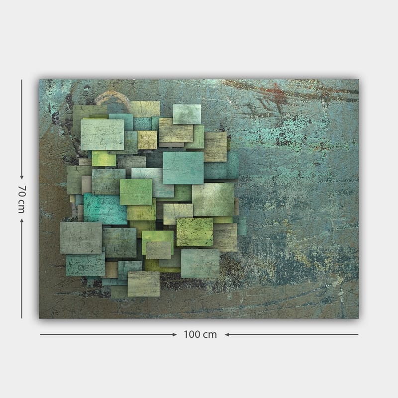 Canvastavla 70x100 cm - Abstrakt komposition av överlappande kvadrater i olika nyanser av grönt och blått - Grön / Turkos / Blå - Inredning - Tavlor & posters - Canvastavla