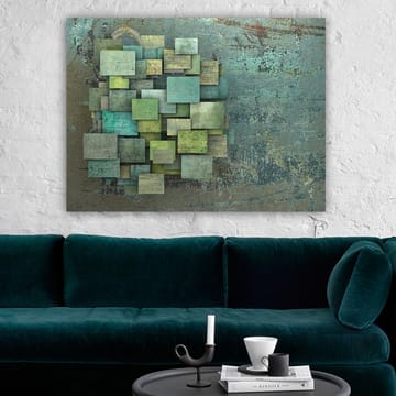 Canvastavla 70x100 cm - Abstrakt komposition av överlappande kvadrater i olika nyanser av grönt och blått - Grön / Turkos / Blå - Inredning - Tavlor & posters - Canvastavla