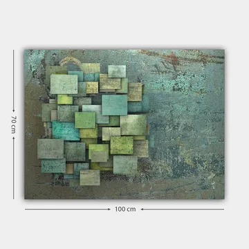 Canvastavla 70x100 cm - Abstrakt komposition av överlappande kvadrater i olika nyanser av grönt och blått - Grön / Turkos / Blå - Inredning - Tavlor & posters - Canvastavla