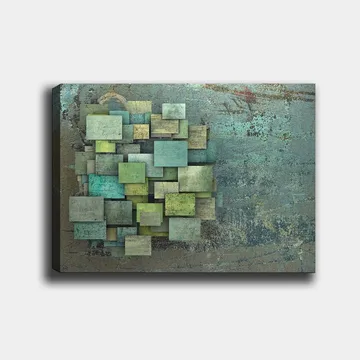 Canvastavla 70x100 cm - Abstrakt komposition av överlappande kvadrater i olika nyanser av grönt och blått - Grön / Turkos / Blå - Inredning - Tavlor & posters - Canvastavla