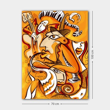 Canvastavla 70x100 cm - Abstrakt komposition av ansikten och former i varma orangea nyanser - Orange / Vit / Svart - Inredning - Tavlor & posters - Canvastavla