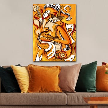 Canvastavla 70x100 cm - Abstrakt komposition av ansikten och former i varma orangea nyanser - Orange / Vit / Svart - Inredning - Tavlor & posters - Canvastavla