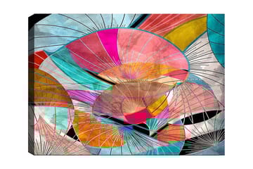 Canvastavla 70x100 cm - Abstrakt komposition av färgglada former som påminner om blad eller skärmar - Rosa / Turkos / Orange - Inredning - Tavlor & posters - Canvastavla