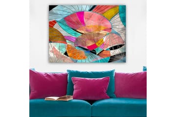 Canvastavla 70x100 cm - Abstrakt komposition av färgglada former som påminner om blad eller skärmar - Rosa / Turkos / Orange - Inredning - Tavlor & posters - Canvastavla
