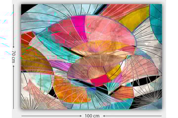 Canvastavla 70x100 cm - Abstrakt komposition av färgglada former som påminner om blad eller skärmar - Rosa / Turkos / Orange - Inredning - Tavlor & posters - Canvastavla