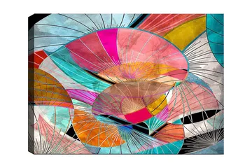 Canvastavla 70x100 cm - Abstrakt komposition av färgglada former som påminner om blad eller skärmar - Rosa / Turkos / Orange - Inredning - Tavlor & posters - Canvastavla
