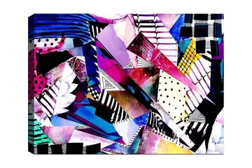 Canvastavla 70x100 cm - Abstrakt komposition av färgglada geometriska former och mönster - Lila / Blå / Svart - Inredning - Tavlor & posters - Canvastavla