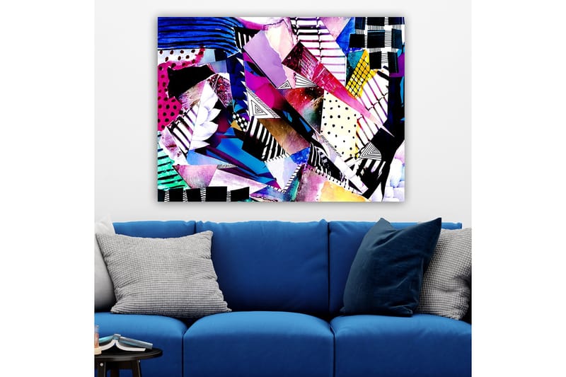 Canvastavla 70x100 cm - Abstrakt komposition av färgglada geometriska former och mönster - Lila / Blå / Svart - Inredning - Tavlor & posters - Canvastavla