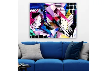 Canvastavla 70x100 cm - Abstrakt komposition av färgglada geometriska former och mönster - Lila / Blå / Svart - Inredning - Tavlor & posters - Canvastavla