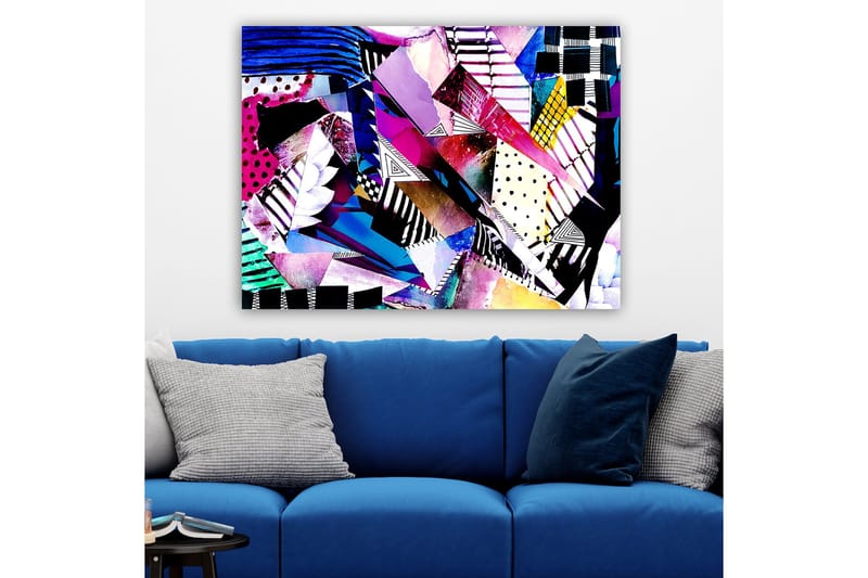Canvastavla 70x100 cm - Abstrakt komposition av färgglada geometriska former och mönster - Lila / Blå / Svart - Inredning - Tavlor & posters - Canvastavla