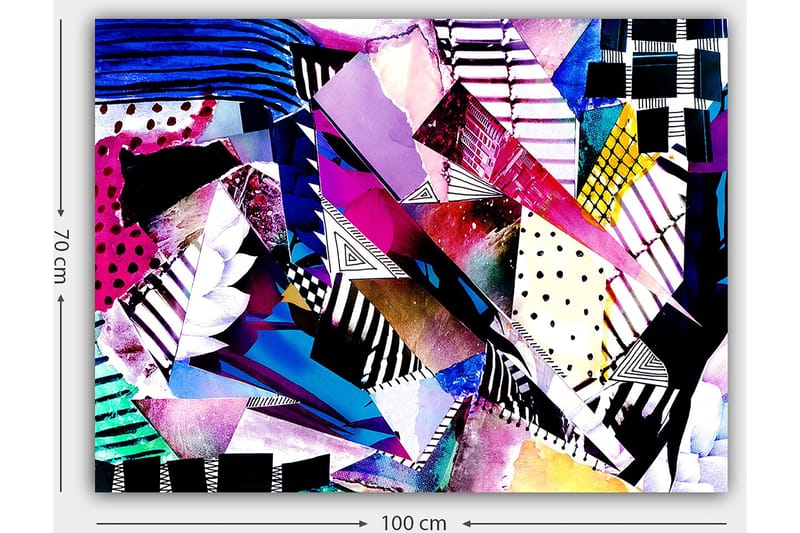 Canvastavla 70x100 cm - Abstrakt komposition av färgglada geometriska former och mönster - Lila / Blå / Svart - Inredning - Tavlor & posters - Canvastavla