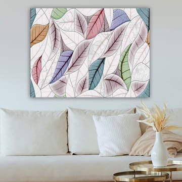 Canvastavla 70x100 cm - Abstrakt komposition av färgglada löv i olika former och nyanser - Grön / Röd / Blå - Inredning - Tavlor & posters - Canvastavla
