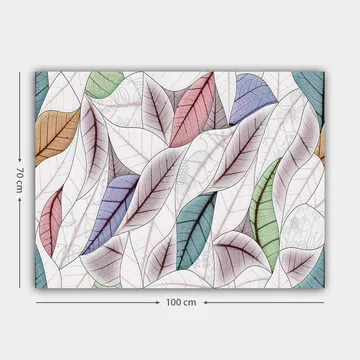 Canvastavla 70x100 cm - Abstrakt komposition av färgglada löv i olika former och nyanser - Grön / Röd / Blå - Inredning - Tavlor & posters - Canvastavla