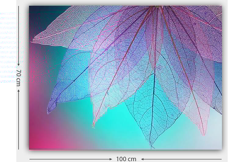 Canvastavla 70x100 cm - Abstrakt komposition av genomskinliga blad med en harmonisk färgpalett - Lila / Turkos / Rosa - Inredning - Tavlor & posters - Canvastavla