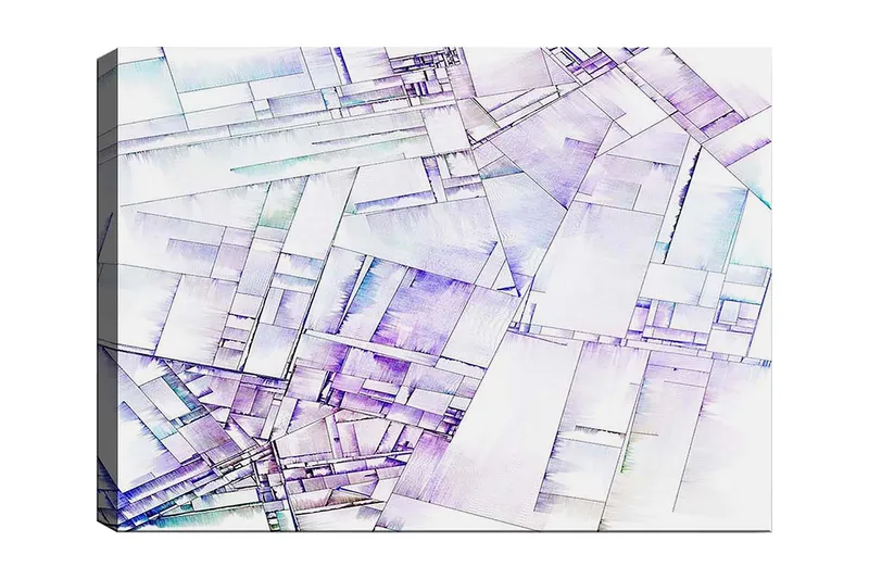 Canvastavla 70x100 cm - Abstrakt komposition av geometriska former i mjuka nyanser, Lila / Vit / Ljusblå
