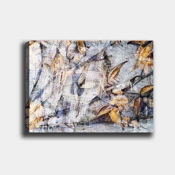 Canvastavla 70x100 cm - Abstrakt komposition av löv och tidningspapper som skapar en känsla av natur och tidens gång - Grå / Beige / Brun - Inredning - Tavlor & posters - Canvastavla