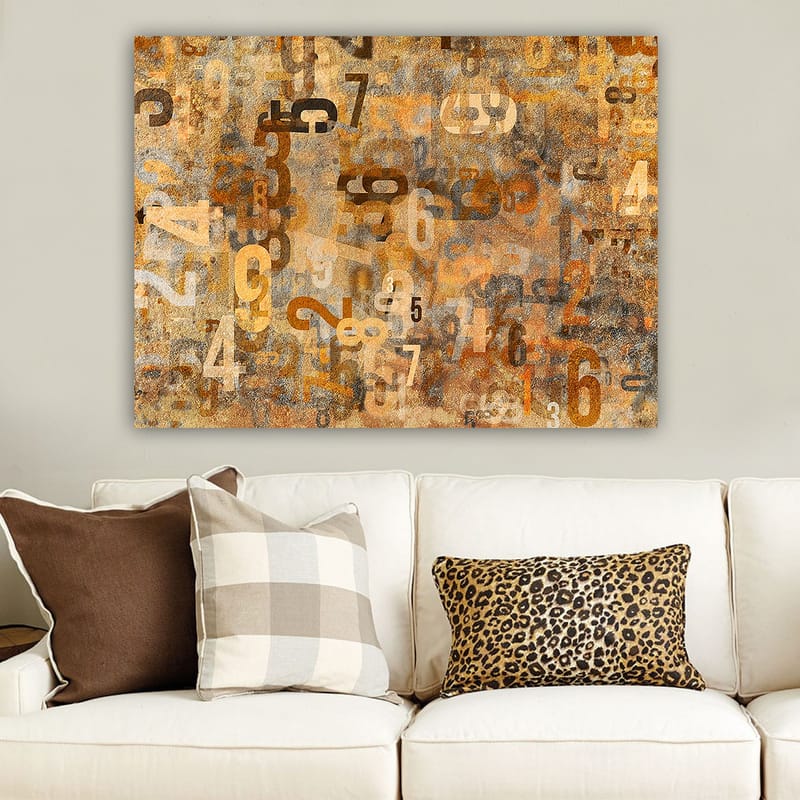 Canvastavla 70x100 cm - Abstrakt komposition av siffror i olika storlekar och nyanser - Orange / Beige / Brun - Inredning - Tavlor & posters - Canvastavla