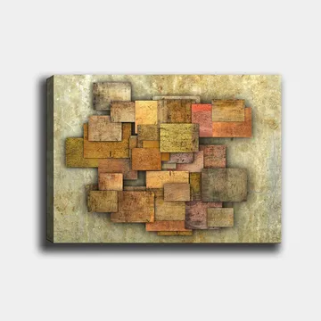 Canvastavla 70x100 cm - Abstrakt komposition av träplattor i olika nyanser som skapar en dynamisk struktur - Guldbrun / Orange / Beige - Inredning - Tavlor & posters - Canvastavla