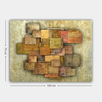 Canvastavla 70x100 cm - Abstrakt komposition av träplattor i olika nyanser som skapar en dynamisk struktur - Guldbrun / Orange / Beige - Inredning - Tavlor & posters - Canvastavla
