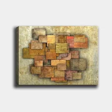 Canvastavla 70x100 cm - Abstrakt komposition av träplattor i olika nyanser som skapar en dynamisk struktur - Guldbrun / Orange / Beige - Inredning - Tavlor & posters - Canvastavla