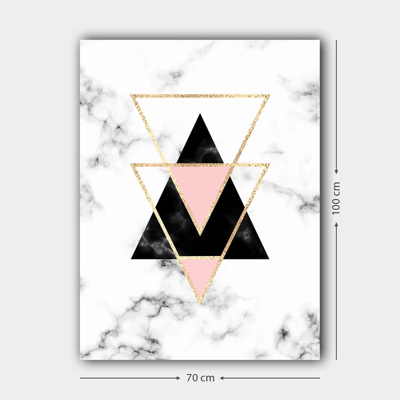 Canvastavla 70x100 cm - Abstrakt komposition av trianglar i olika färger och former - Svart / Rosa / Guld - Inredning - Tavlor & posters - Canvastavla