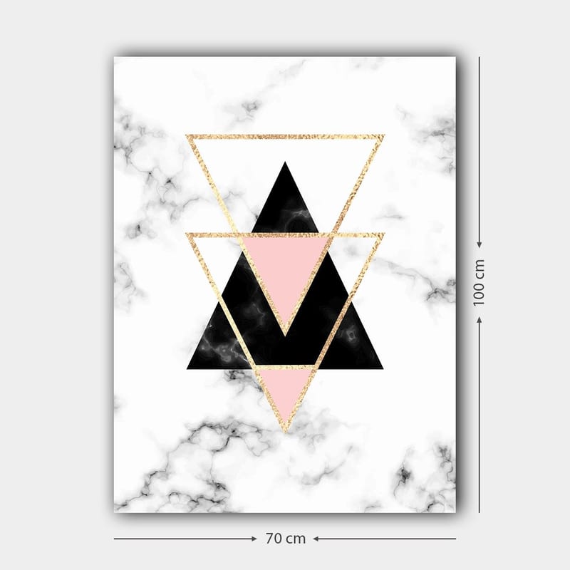 Canvastavla 70x100 cm - Abstrakt komposition av trianglar i olika färger och former - Svart / Rosa / Guld - Inredning - Tavlor & posters - Canvastavla