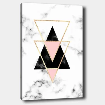 Canvastavla 70x100 cm - Abstrakt komposition av trianglar i olika färger och former - Svart / Rosa / Guld - Inredning - Tavlor & posters - Canvastavla
