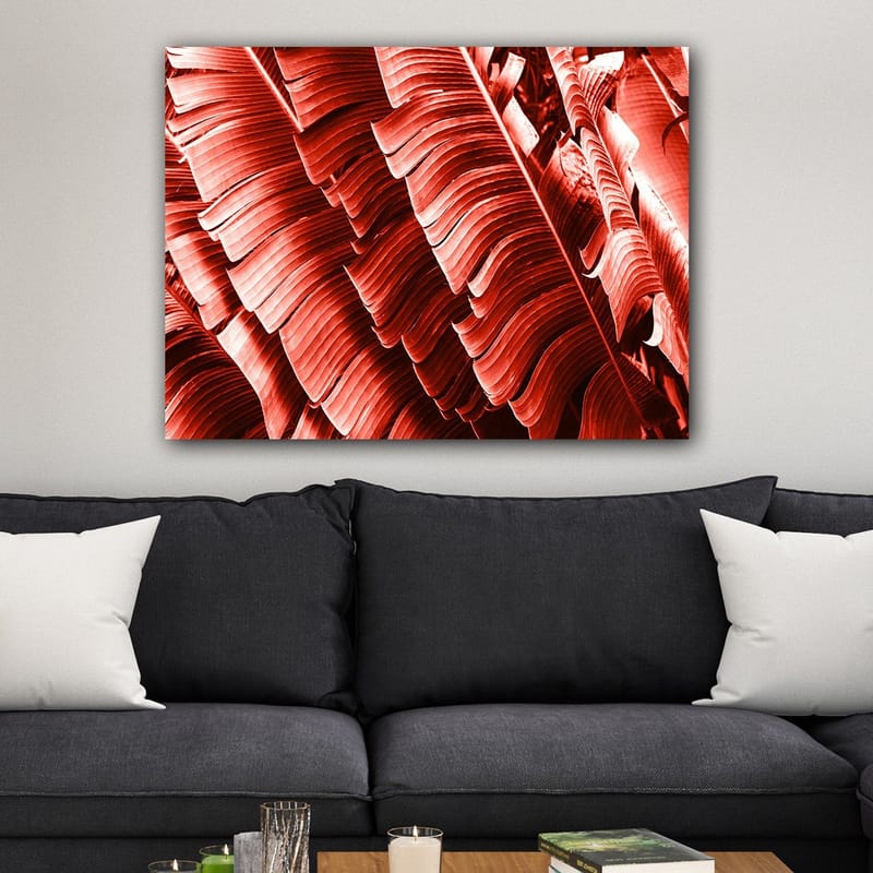 Canvastavla 70x100 cm - Abstrakt komposition av växtblad i djupa röda nyanser - Röd / Mörkröd - Inredning - Tavlor & posters - Canvastavla