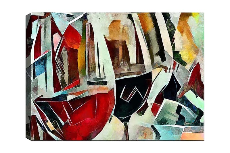 Canvastavla 70x100 cm - Abstrakt komposition av vinglas i olika former och färger - Röd / Svart / Blå - Inredning - Tavlor & posters - Canvastavla