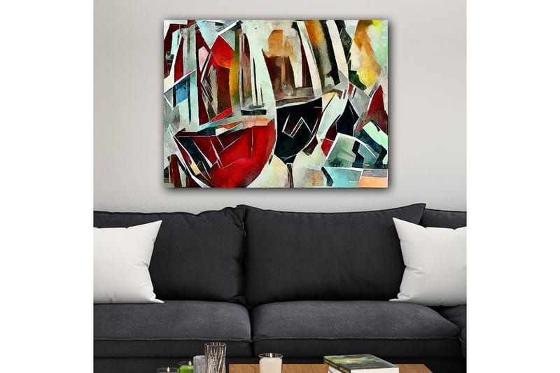Canvastavla 70x100 cm - Abstrakt komposition av vinglas i olika former och färger - Röd / Svart / Blå - Inredning - Tavlor & posters - Canvastavla