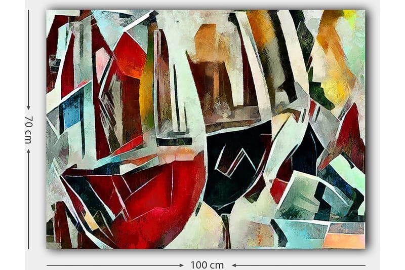 Canvastavla 70x100 cm - Abstrakt komposition av vinglas i olika former och färger - Röd / Svart / Blå - Inredning - Tavlor & posters - Canvastavla