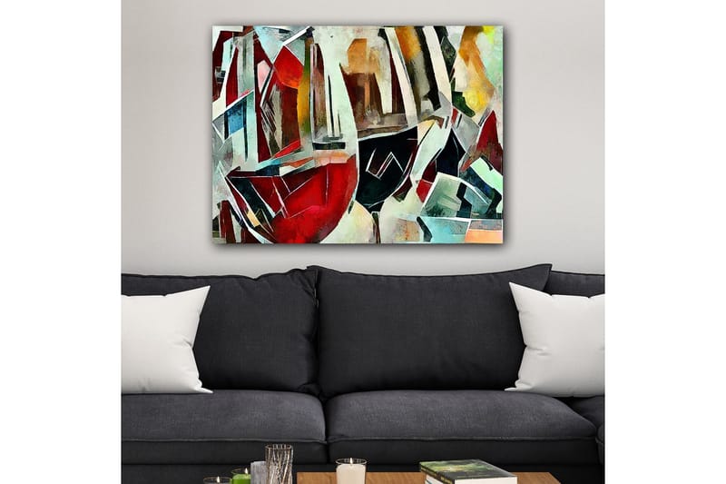 Canvastavla 70x100 cm - Abstrakt komposition av vinglas i olika former och färger - Röd / Svart / Blå - Inredning - Tavlor & posters - Canvastavla