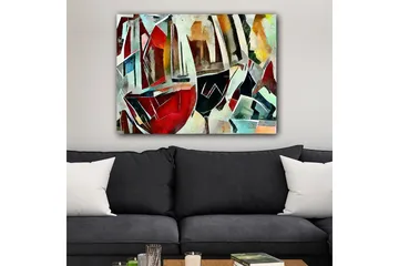 Canvastavla 70x100 cm - Abstrakt komposition av vinglas i olika former och färger - Röd / Svart / Blå - Inredning - Tavlor & posters - Canvastavla