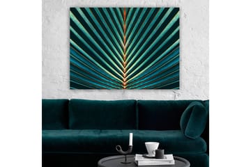 Canvastavla 70x100 cm - Abstrakt komposition av palmblad med tydliga linjer och symmetri - Mörkgrön / Turkos / Orange - Inredning - Tavlor & posters - Canvastavla