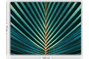 Canvastavla 70x100 cm - Abstrakt komposition av palmblad med tydliga linjer och symmetri - Mörkgrön / Turkos / Orange - Inredning - Tavlor & posters - Canvastavla