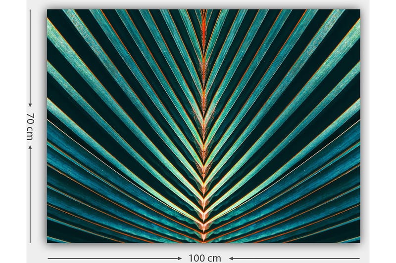 Canvastavla 70x100 cm - Abstrakt komposition av palmblad med tydliga linjer och symmetri - Mörkgrön / Turkos / Orange - Inredning - Tavlor & posters - Canvastavla