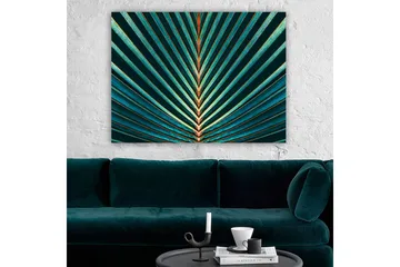 Canvastavla 70x100 cm - Abstrakt komposition av palmblad med tydliga linjer och symmetri - Mörkgrön / Turkos / Orange - Inredning - Tavlor & posters - Canvastavla