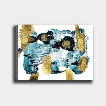 Canvastavla 70x100 cm - Abstrakt komposition med blå och guldiga inslag som skapar en dynamisk känsla - Mörkblå / Guld / Ljusblå - Inredning - Tavlor & posters - Canvastavla