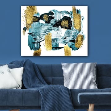 Canvastavla 70x100 cm - Abstrakt komposition med blå och guldiga inslag som skapar en dynamisk känsla - Mörkblå / Guld / Ljusblå - Inredning - Tavlor & posters - Canvastavla