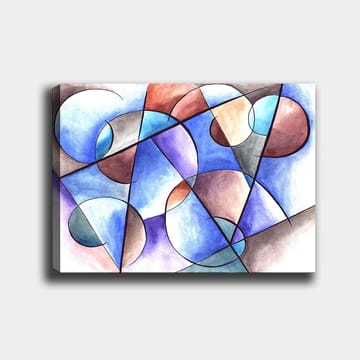 Canvastavla 70x100 cm - Abstrakt komposition med cirklar och geometriska former i harmoniska färger - Blå / Brun / Terrakotta - Inredning - Tavlor & posters - Canvastavla