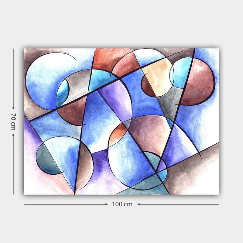 Canvastavla 70x100 cm - Abstrakt komposition med cirklar och geometriska former i harmoniska färger - Blå / Brun / Terrakotta - Inredning - Tavlor & posters - Canvastavla