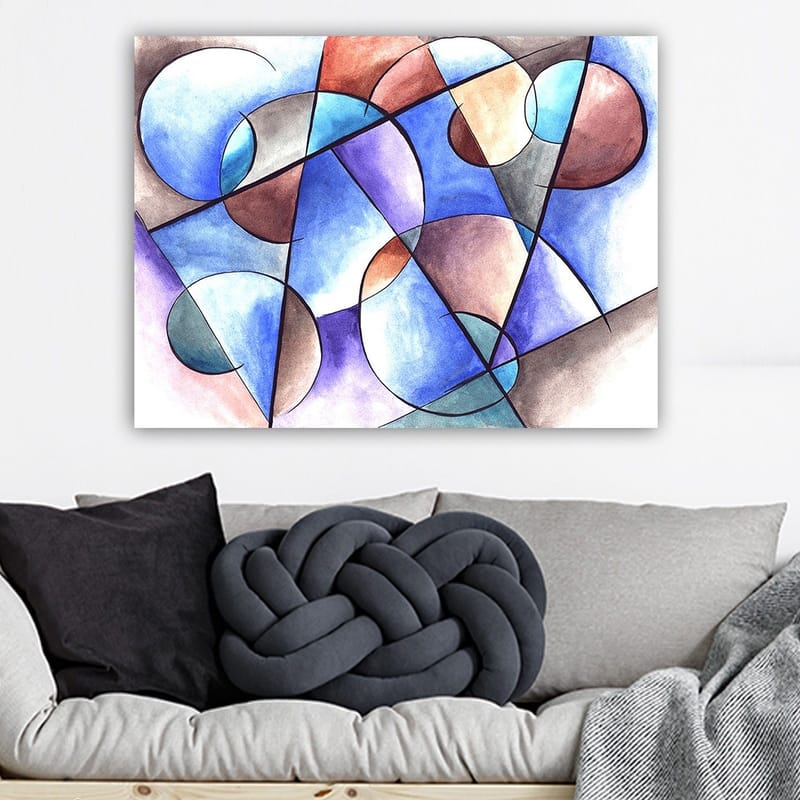 Canvastavla 70x100 cm - Abstrakt komposition med cirklar och geometriska former i harmoniska färger - Blå / Brun / Terrakotta - Inredning - Tavlor & posters - Canvastavla