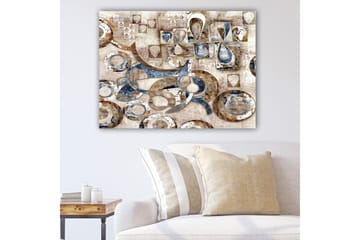 Canvastavla 70x100 cm - Abstrakt komposition med cirklar och geometriska former i olika nyanser - Blå / Brun / Beige - Inredning - Tavlor & posters - Canvastavla
