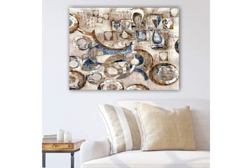 Canvastavla 70x100 cm - Abstrakt komposition med cirklar och geometriska former i olika nyanser - Blå / Brun / Beige - Inredning - Tavlor & posters - Canvastavla
