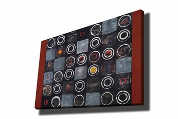 Canvastavla 70x100 cm - Abstrakt komposition med cirklar och kvadrater i kontrasterande färger - Svart / Grå / Röd - Inredning - Tavlor & posters - Canvastavla