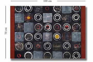 Canvastavla 70x100 cm - Abstrakt komposition med cirklar och kvadrater i kontrasterande färger - Svart / Grå / Röd - Inredning - Tavlor & posters - Canvastavla