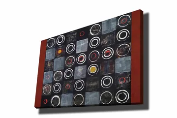 Canvastavla 70x100 cm - Abstrakt komposition med cirklar och kvadrater i kontrasterande färger - Svart / Grå / Röd - Inredning - Tavlor & posters - Canvastavla
