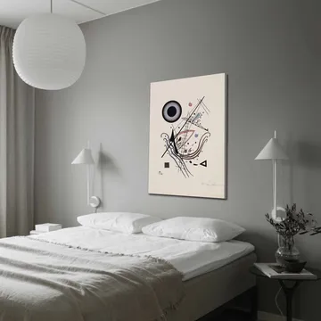 Canvastavla 70x100 cm - Abstrakt komposition med cirklar och linjer i harmonisk balans - Svart / Röd / Blå - Inredning - Tavlor & posters - Canvastavla